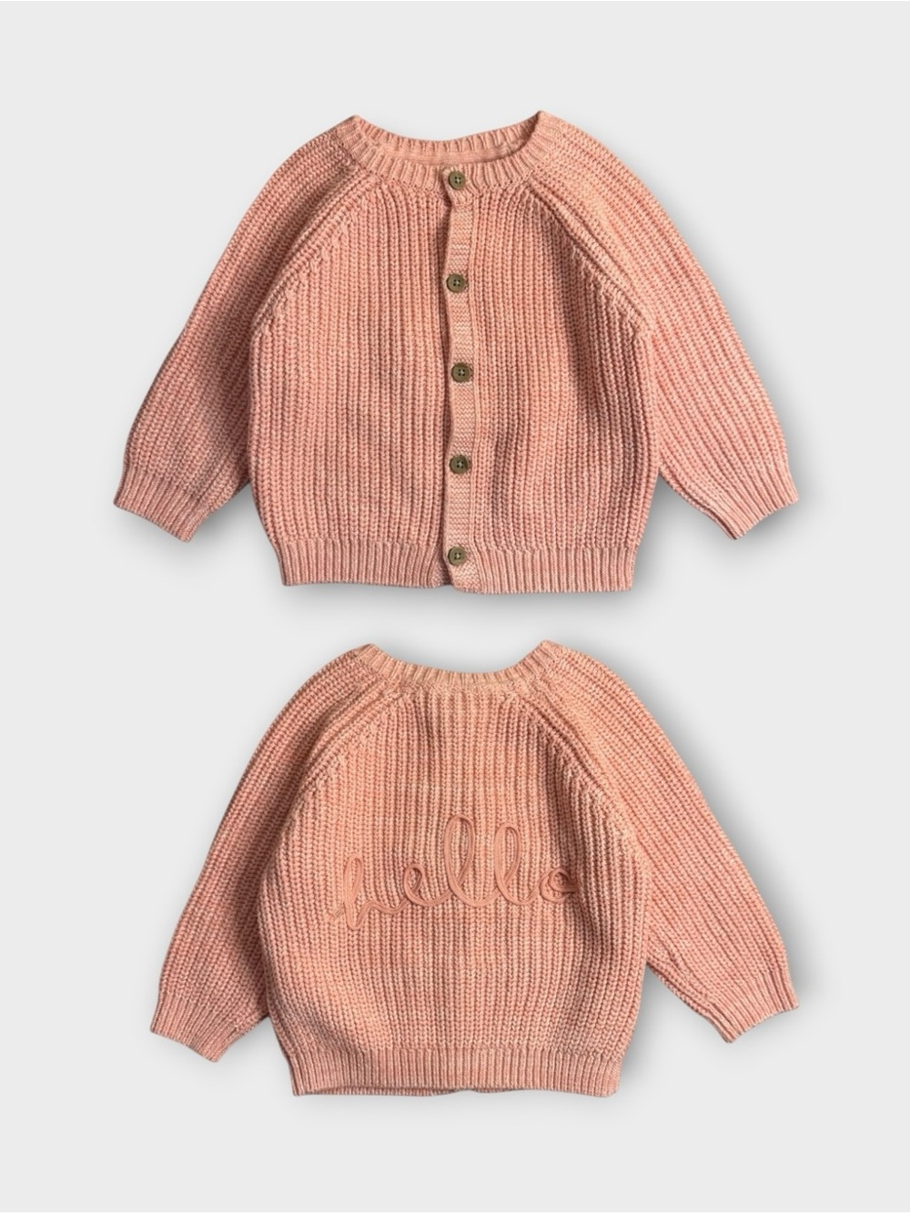 Rock A Bye Baby Boutique Text “Hello” Pink Knit Cardigan